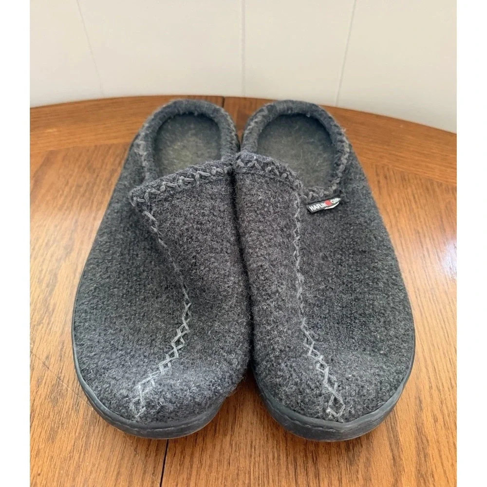 HAFLINGER - Unisex Wool Hard Sole Slippers, Gray, EU 43